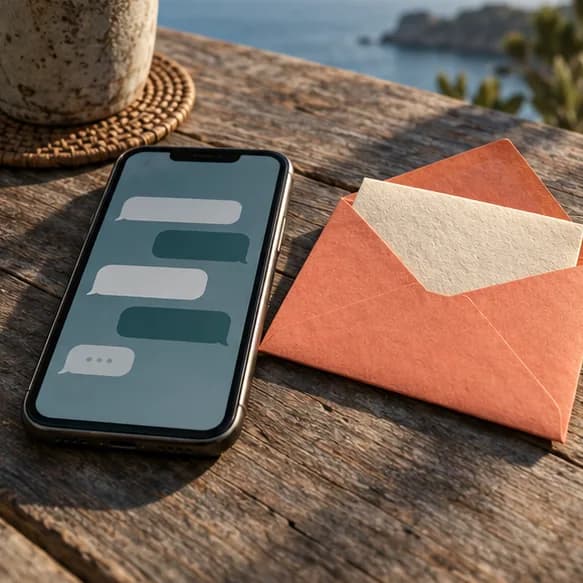 A smartphone with a chat bubble and a folded letter